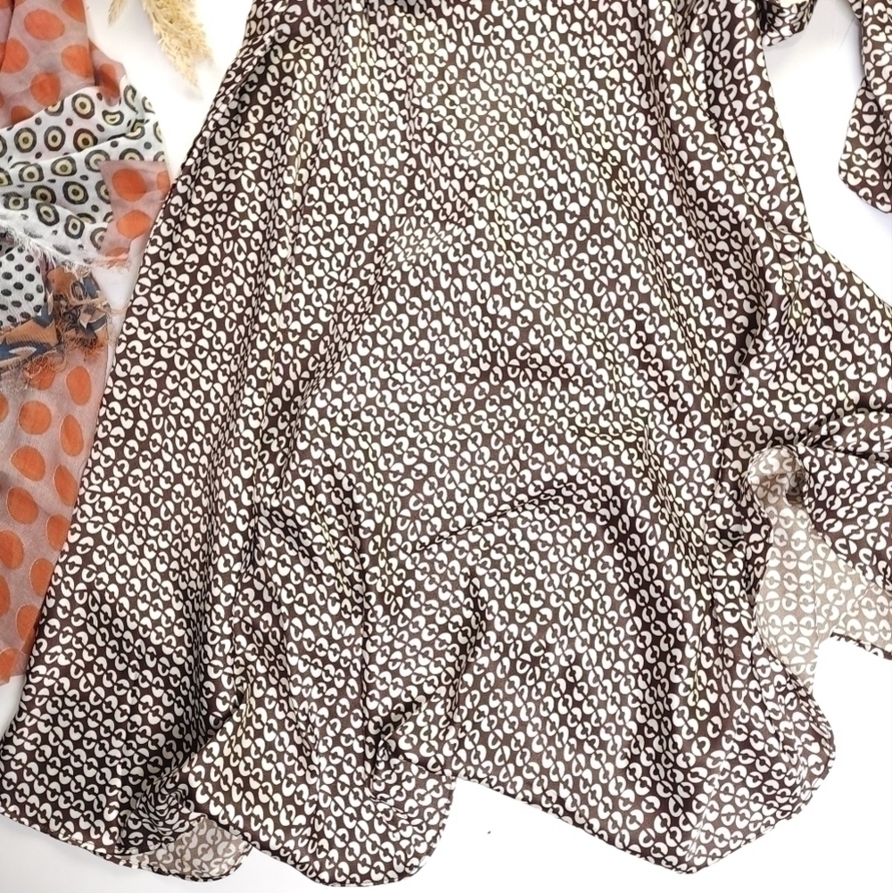 New A.P.N.Y. Brown White Patterned Satin Dress Sz 12 - Picture 15 of 16